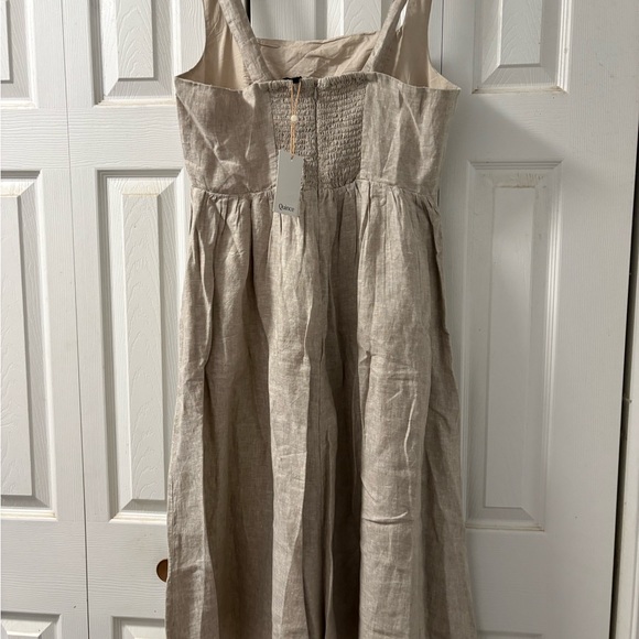 Quince Linen Midi Dress in Natural Beige - Picture 2 of 4